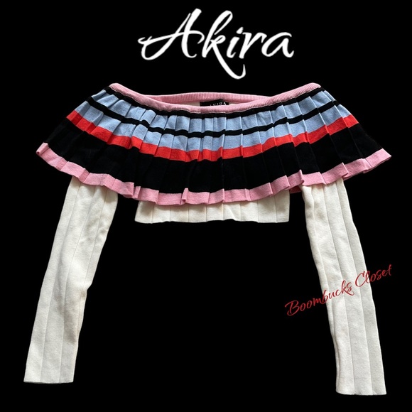 Akira Sweater Knit Bolero  Top  Colorful Pleated Size Small - Picture 1 of 12